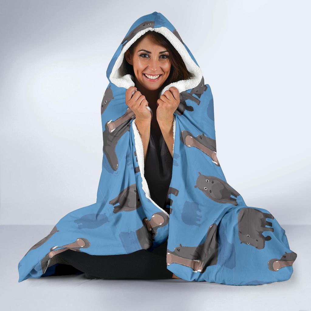 Hippo Pattern Print Hooded Blanket-grizzshop