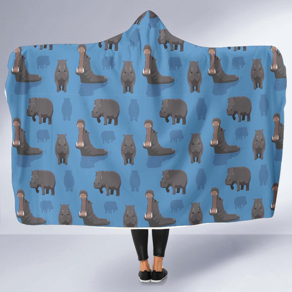 Hippo Pattern Print Hooded Blanket-grizzshop