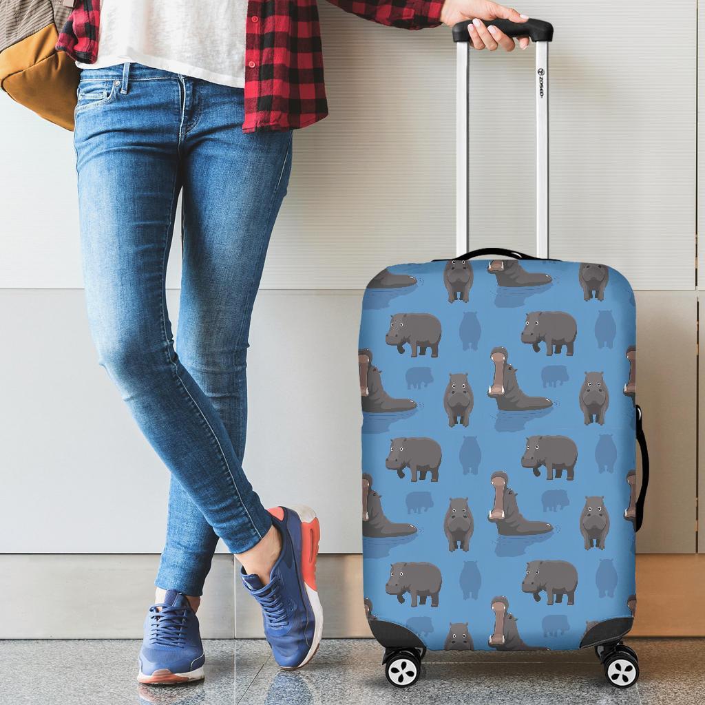 Hippo Pattern Print Luggage Cover Protector-grizzshop