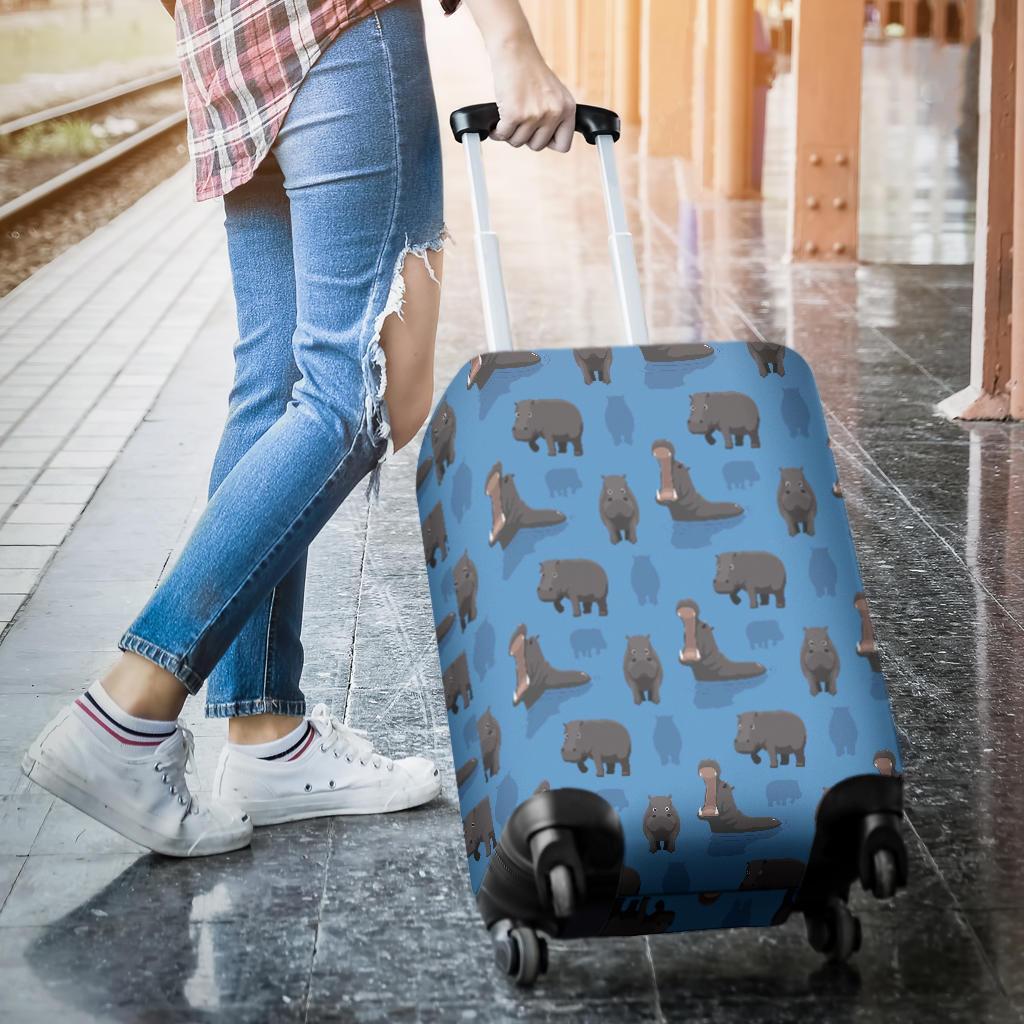 Hippo Pattern Print Luggage Cover Protector-grizzshop