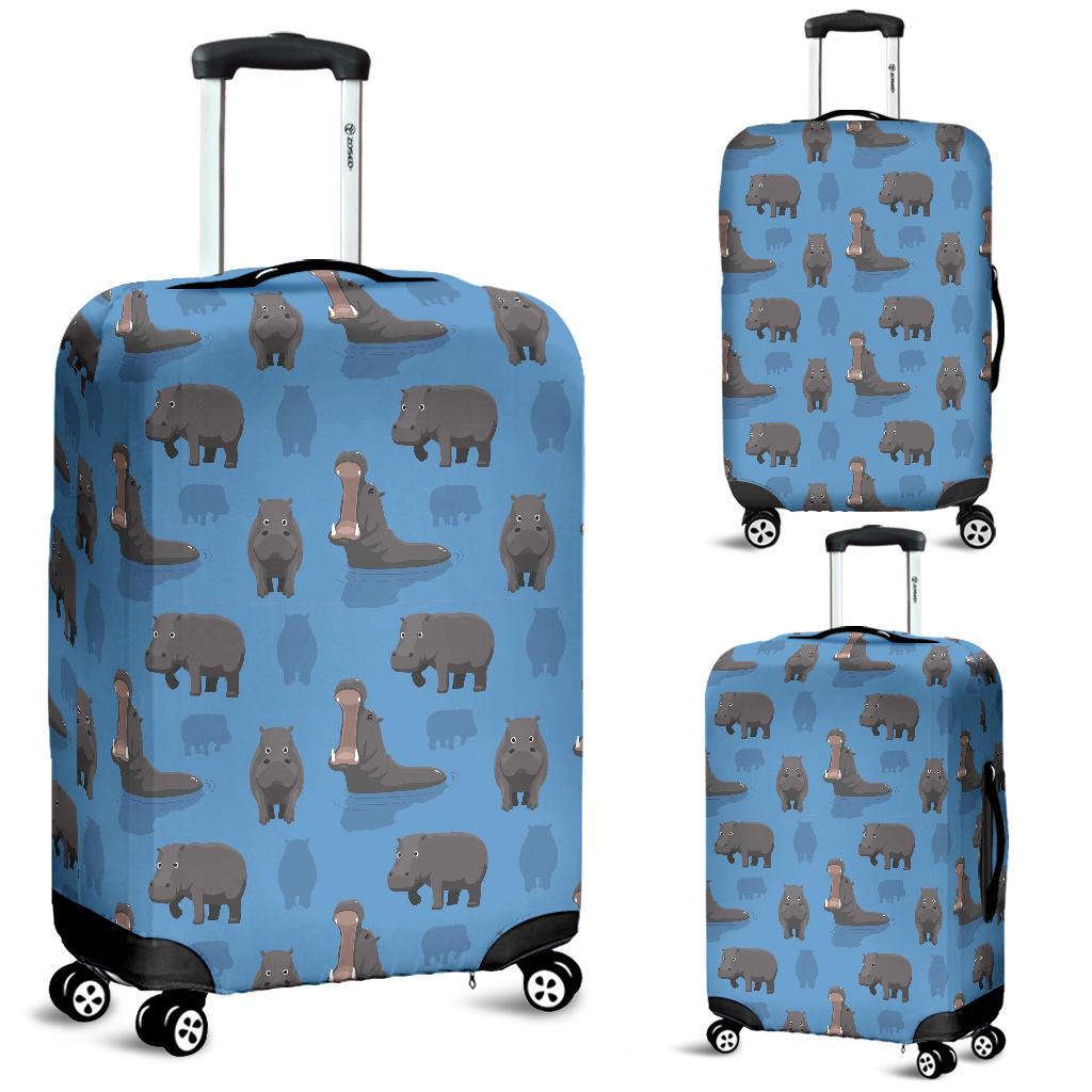 Hippo Pattern Print Luggage Cover Protector-grizzshop