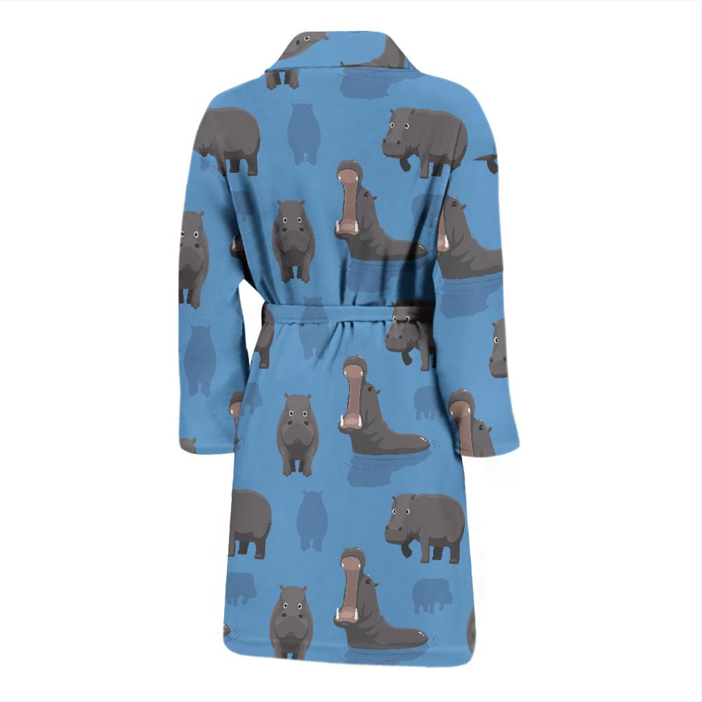 Hippo Pattern Print Men Long Robe-grizzshop