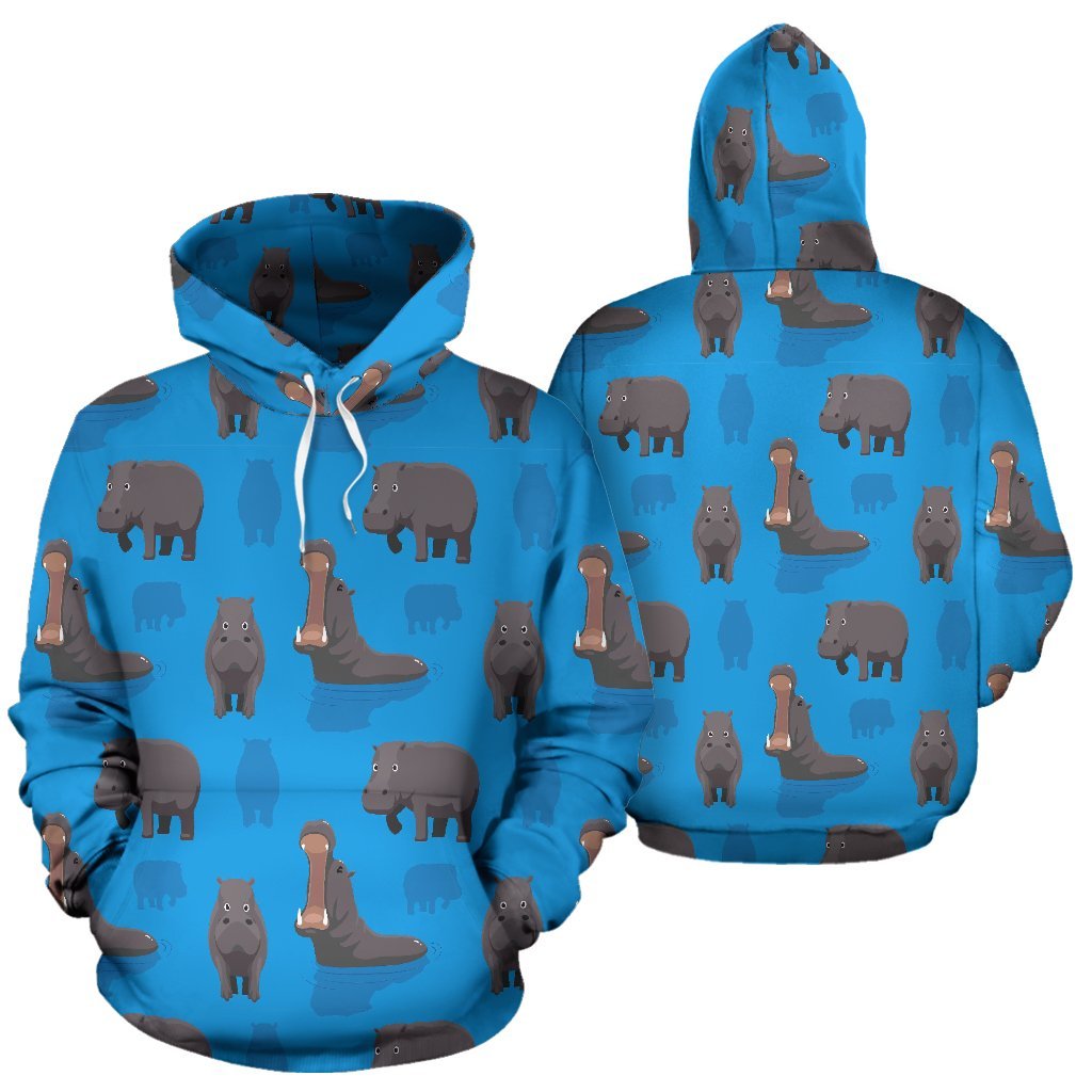 Hippo Pattern Print Men Women Pullover Hoodie-grizzshop