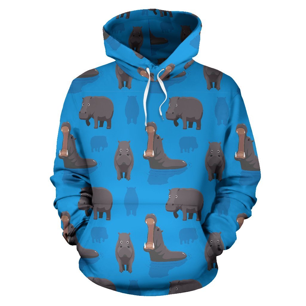 Hippo Pattern Print Men Women Pullover Hoodie-grizzshop