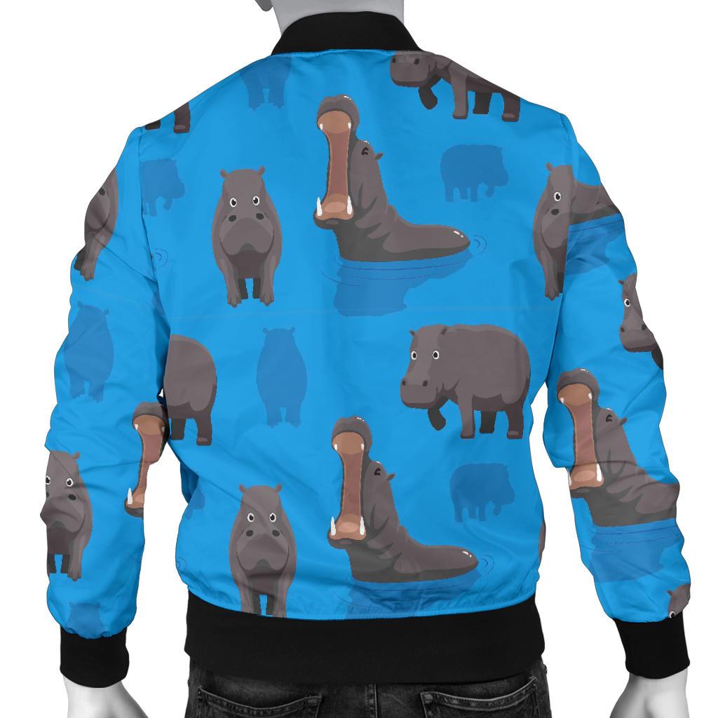 Hippo Pattern Print Men's Bomber Jacket-grizzshop