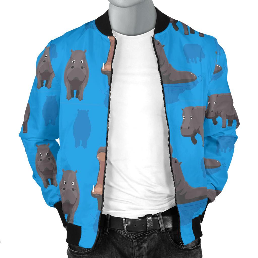 Hippo Pattern Print Men's Bomber Jacket-grizzshop