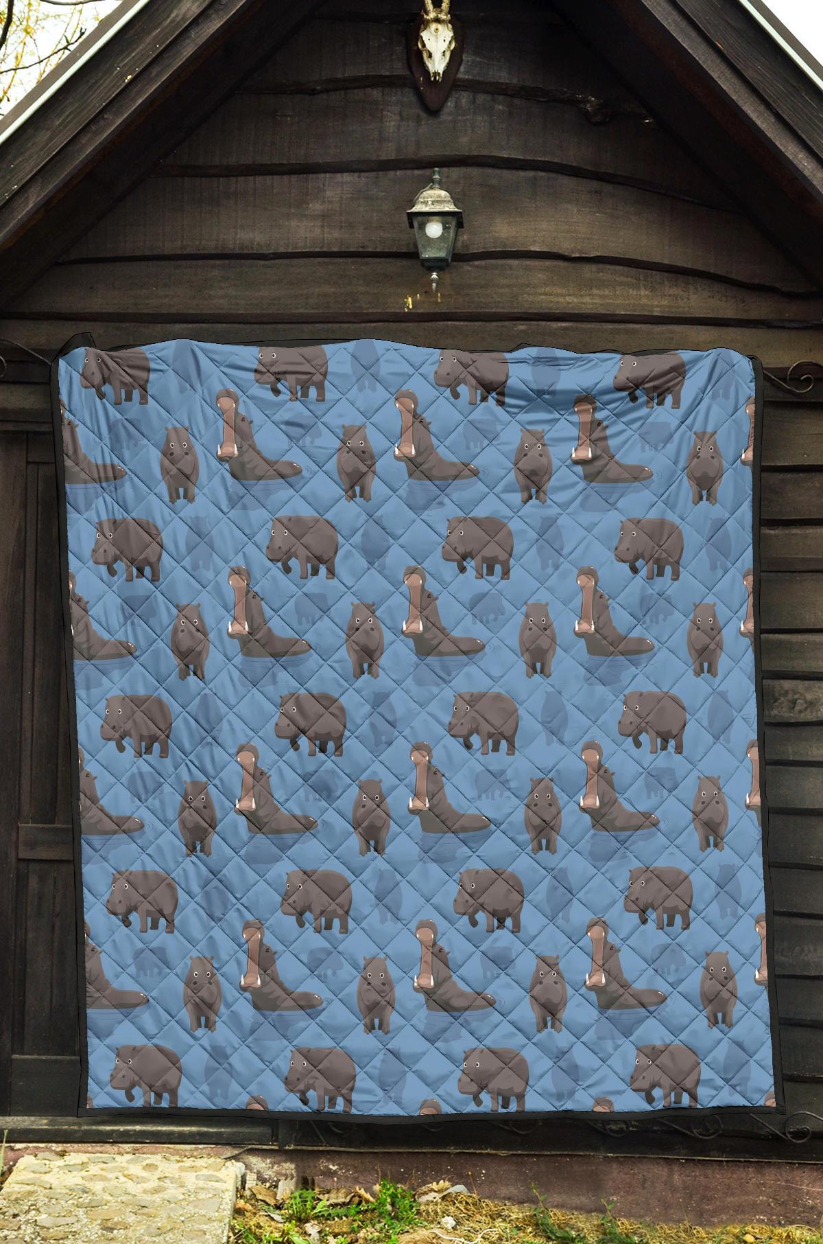 Hippo Pattern Print Quilt-grizzshop