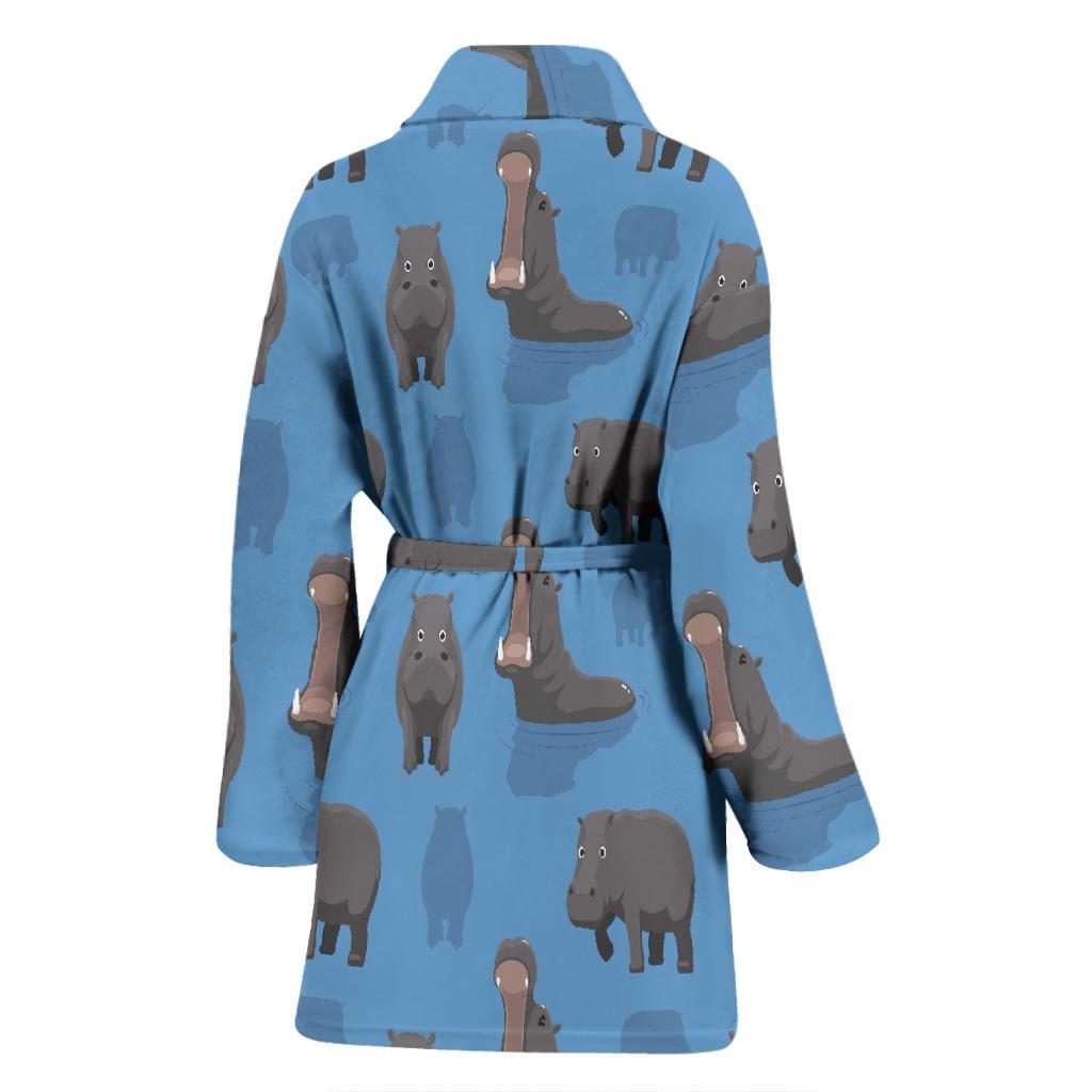 Hippo Pattern Print Women Long Robe-grizzshop