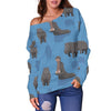 Hippo Pattern Print Women Off Shoulder Sweatshirt-grizzshop