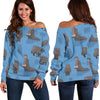 Hippo Pattern Print Women Off Shoulder Sweatshirt-grizzshop