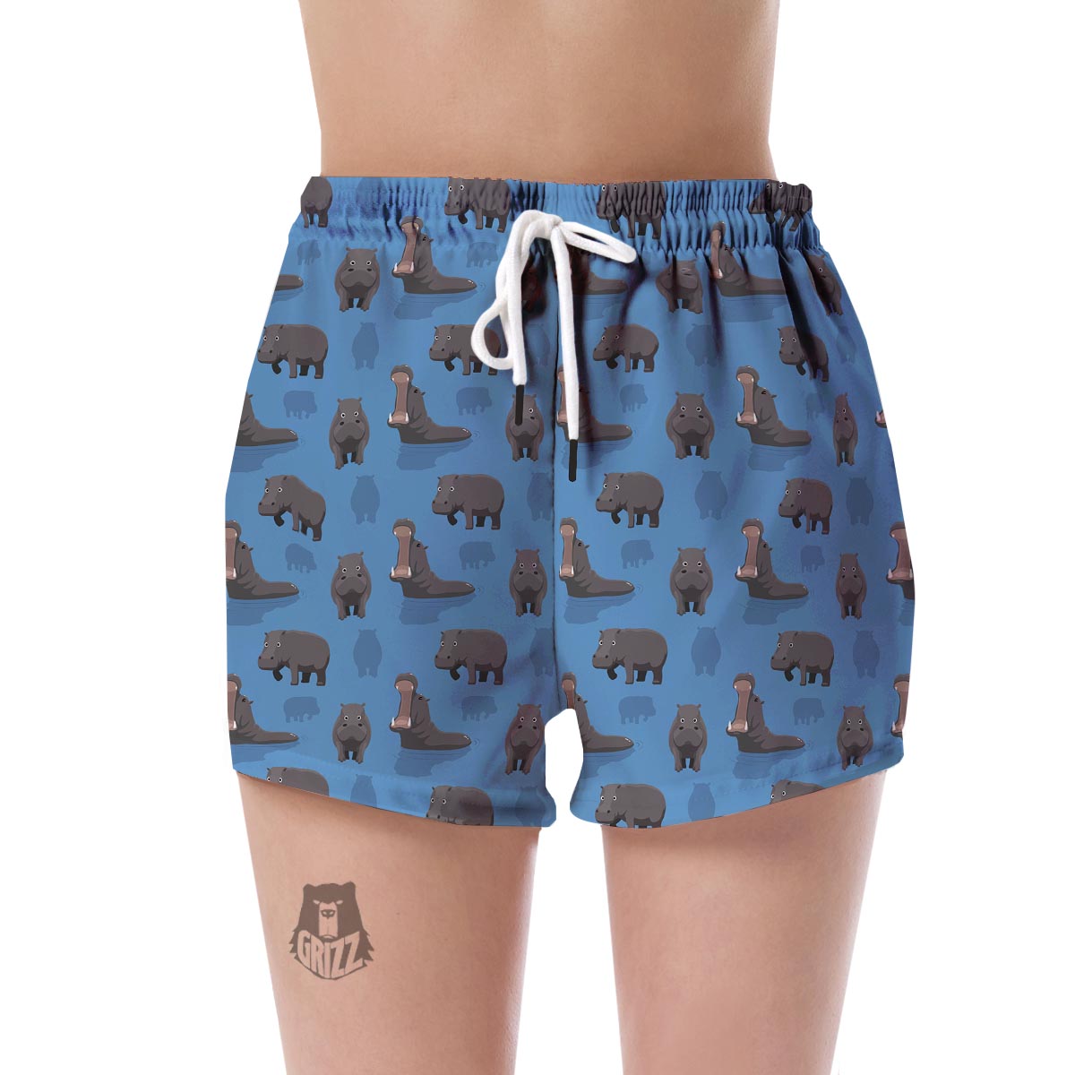 Hippo Pattern Print Women's Shorts-grizzshop