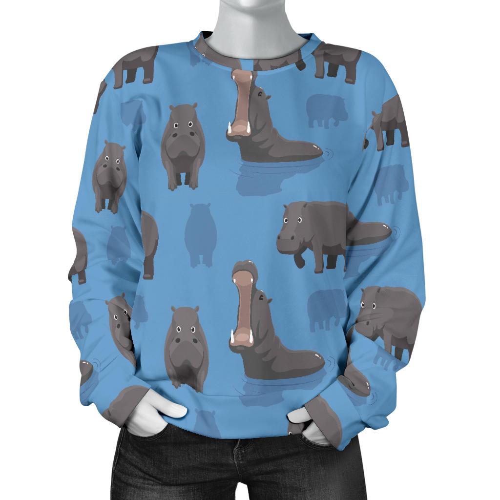 Hippo Pattern Print Women's Sweatshirt-grizzshop