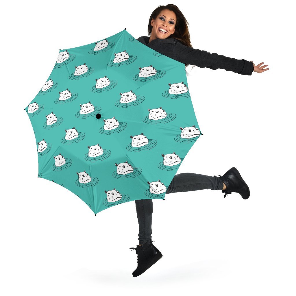 Hippo Print Pattern Automatic Foldable Umbrella-grizzshop