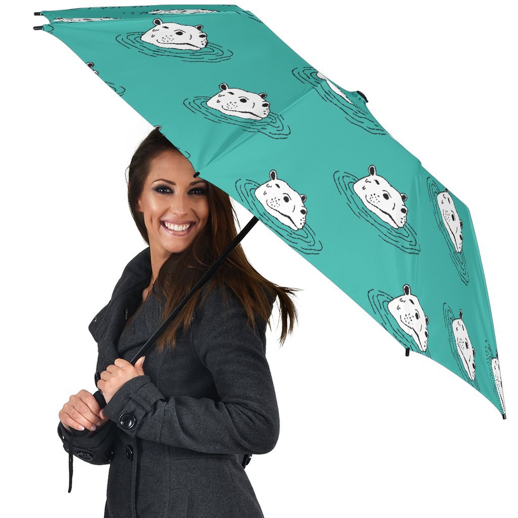 Hippo Print Pattern Automatic Foldable Umbrella-grizzshop