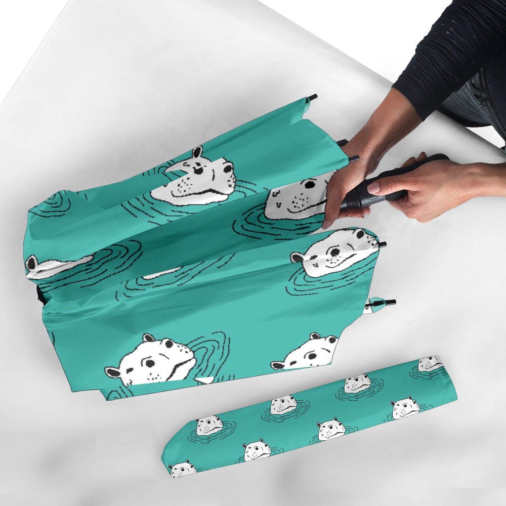 Hippo Print Pattern Automatic Foldable Umbrella-grizzshop