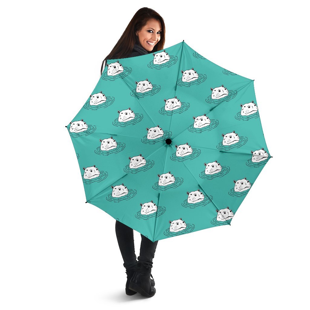 Hippo Print Pattern Automatic Foldable Umbrella-grizzshop