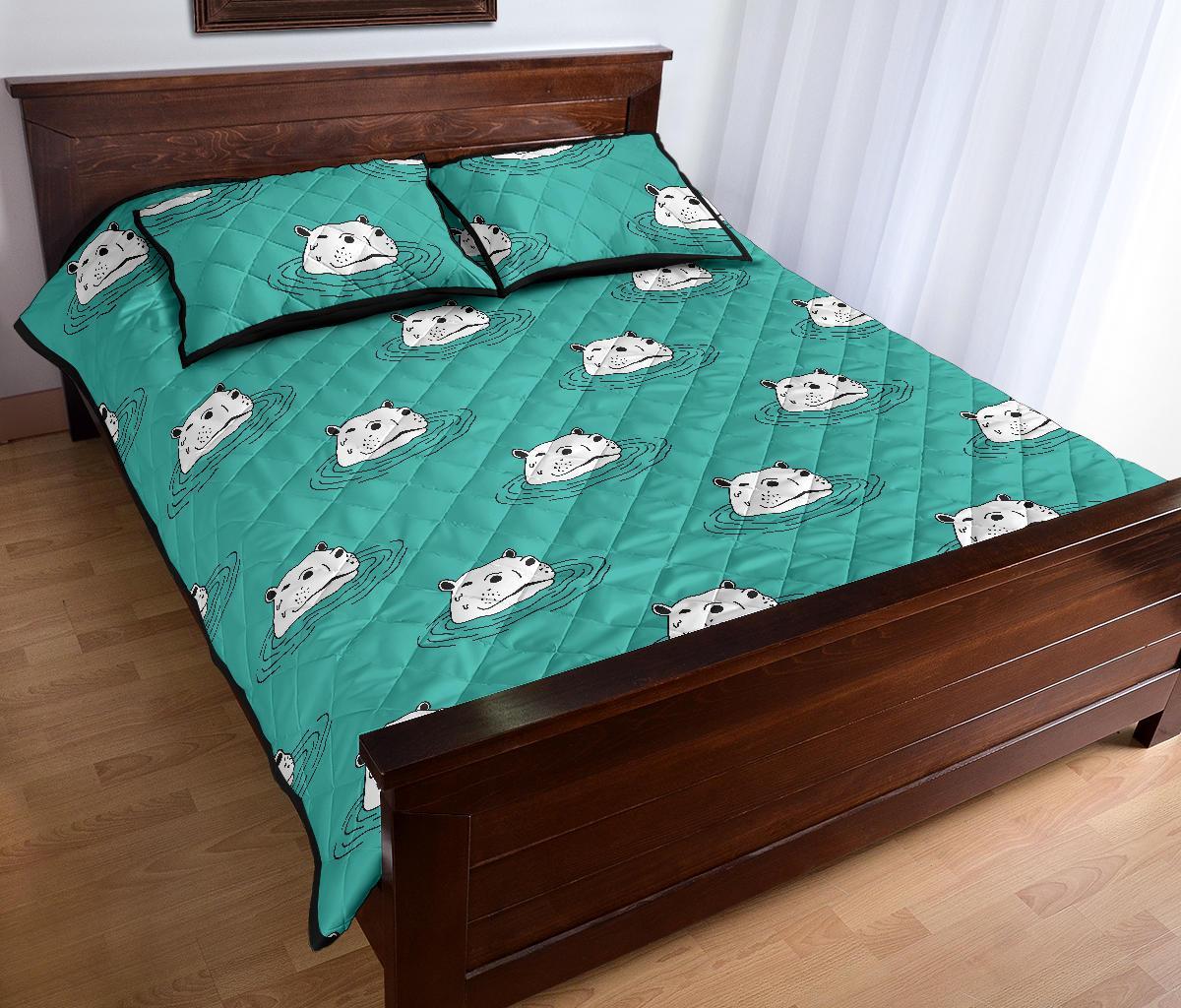 Hippo Print Pattern Bed Set Quilt-grizzshop