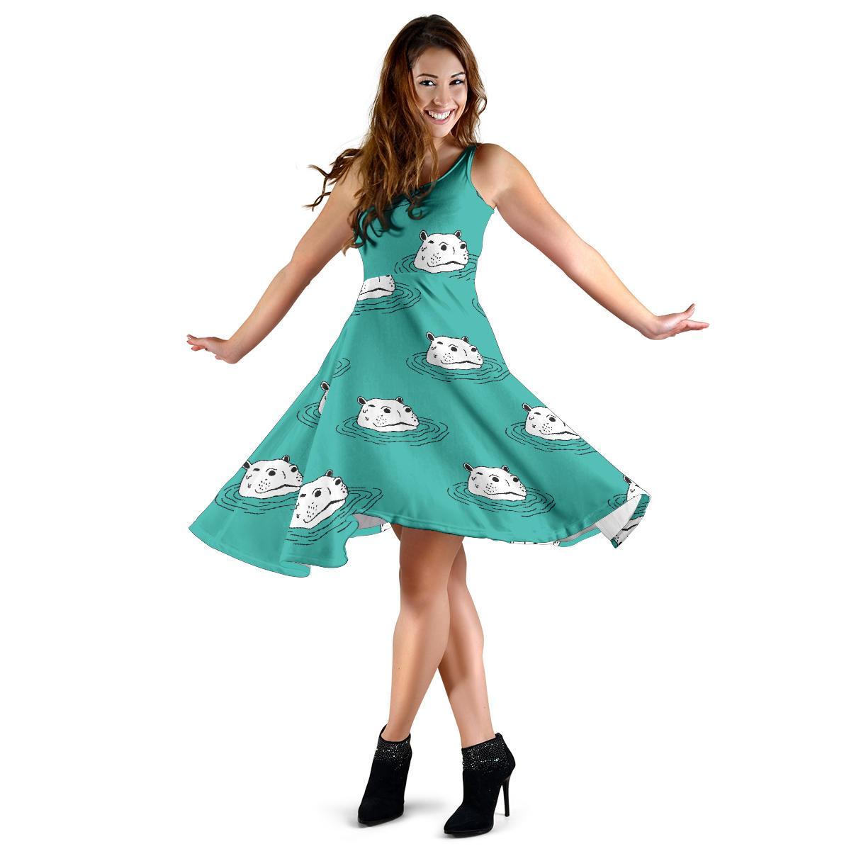 Hippo Print Pattern Dress-grizzshop