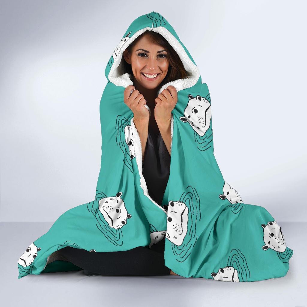 Hippo Print Pattern Hooded Blanket-grizzshop