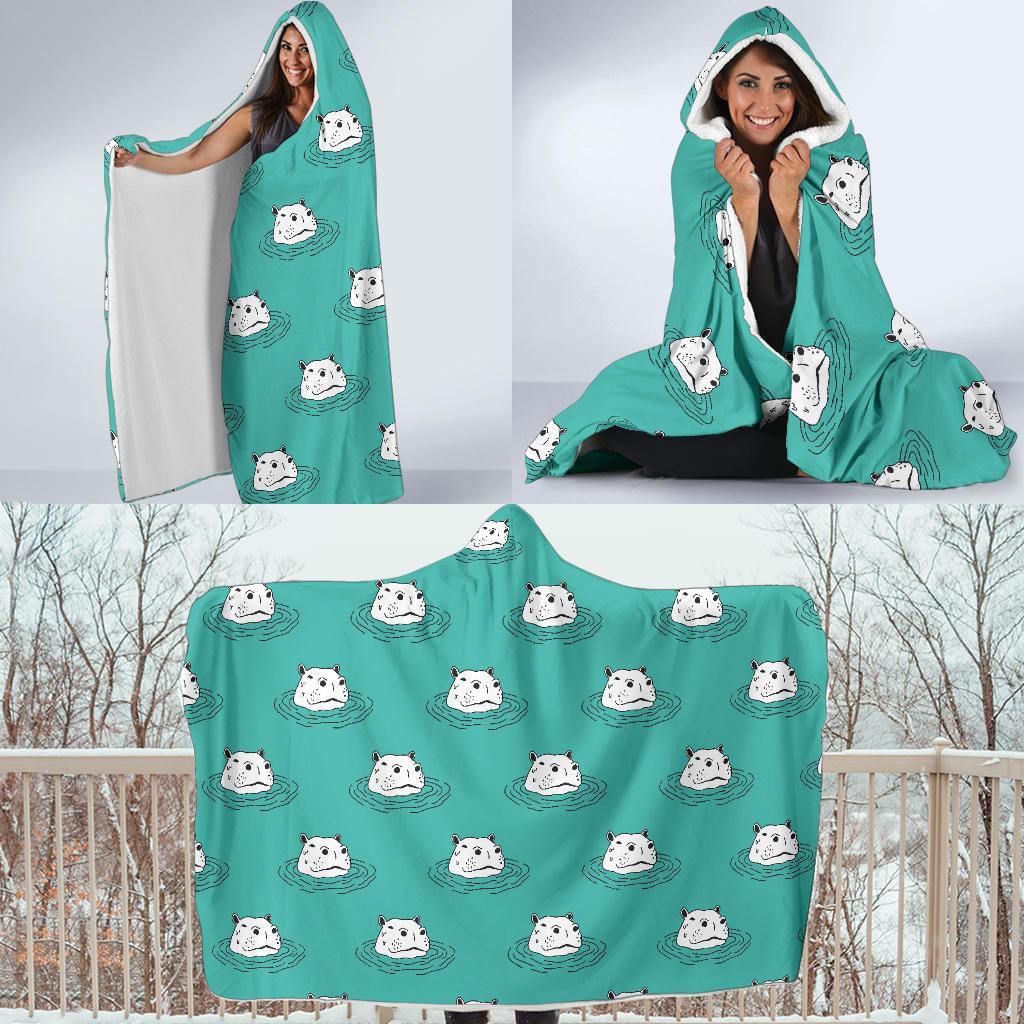 Hippo Print Pattern Hooded Blanket-grizzshop