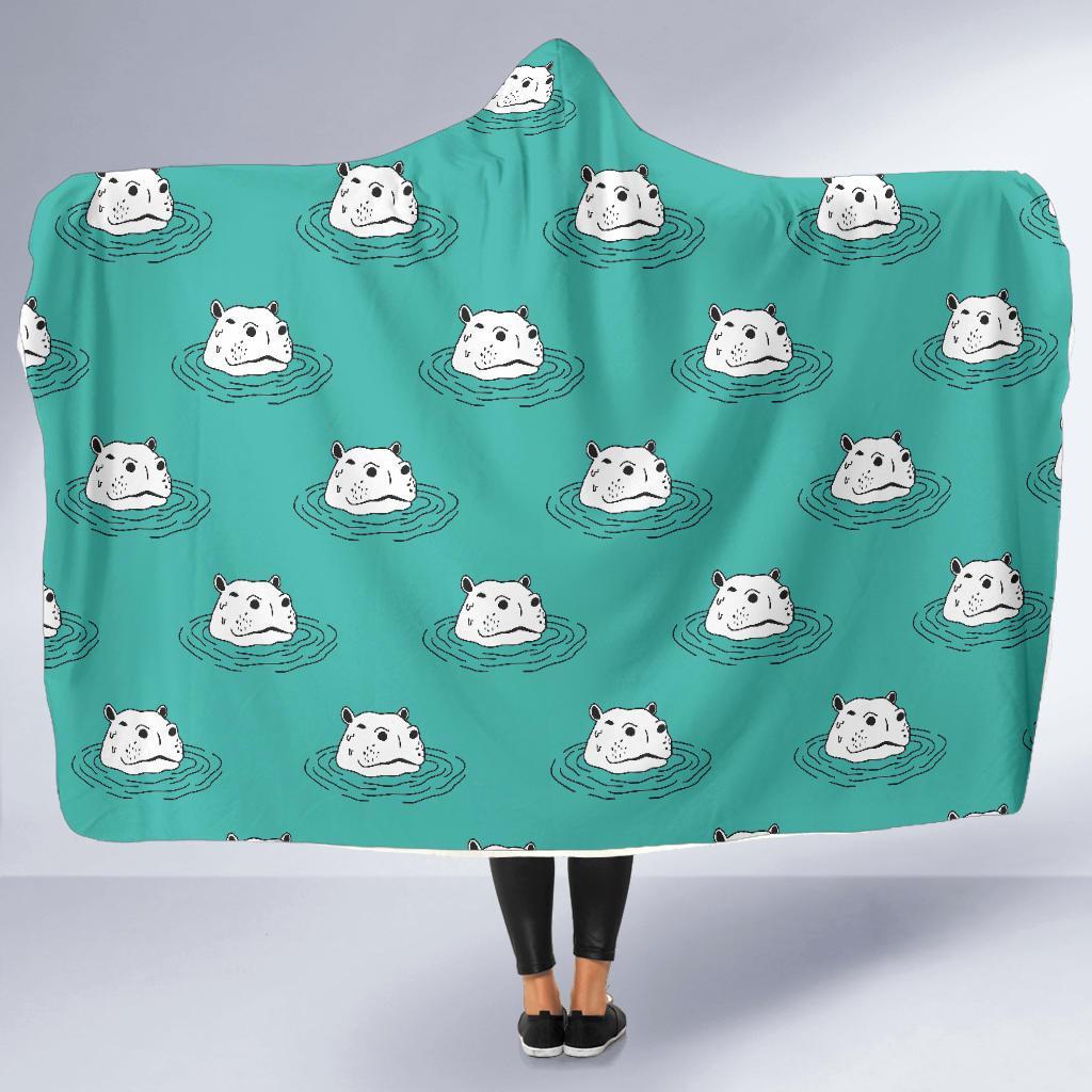 Hippo Print Pattern Hooded Blanket-grizzshop