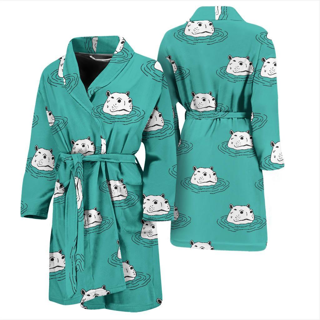 Hippo Print Pattern Men Long Robe-grizzshop