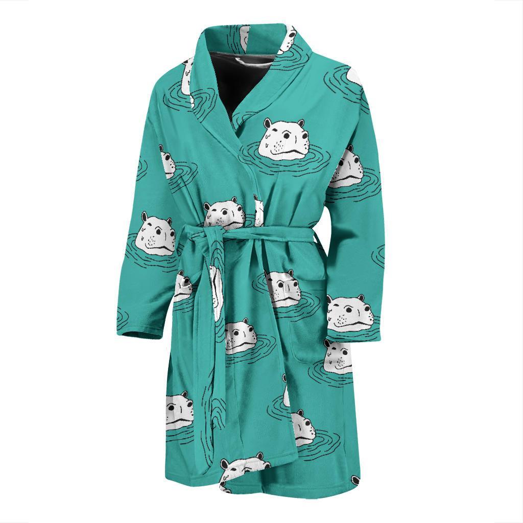 Hippo Print Pattern Men Long Robe-grizzshop