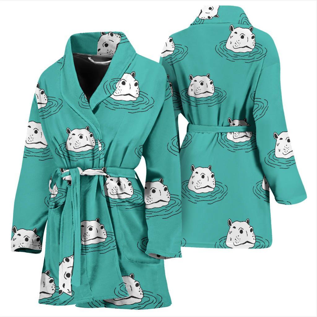 Hippo Print Pattern Women Long Robe-grizzshop