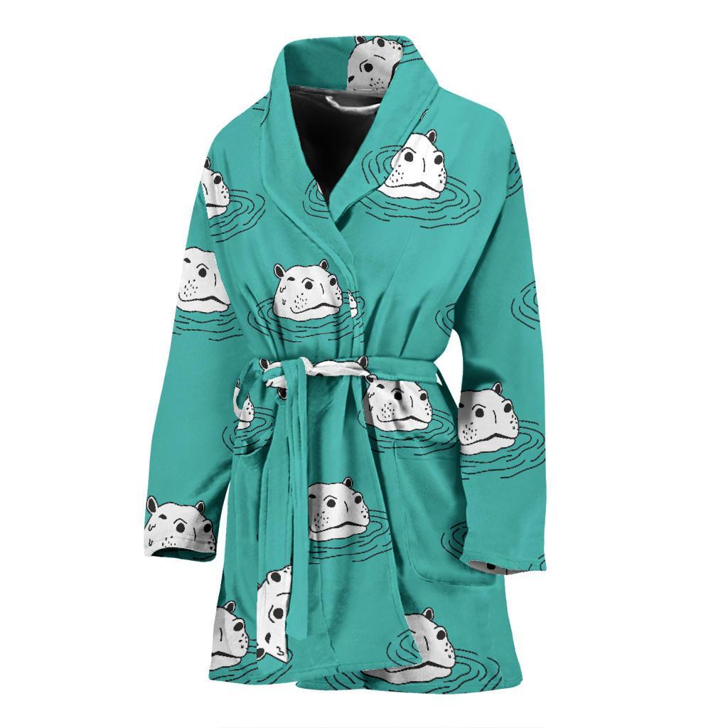 Hippo Print Pattern Women Long Robe-grizzshop