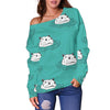 Hippo Print Pattern Women Off Shoulder Sweatshirt-grizzshop