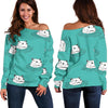 Hippo Print Pattern Women Off Shoulder Sweatshirt-grizzshop