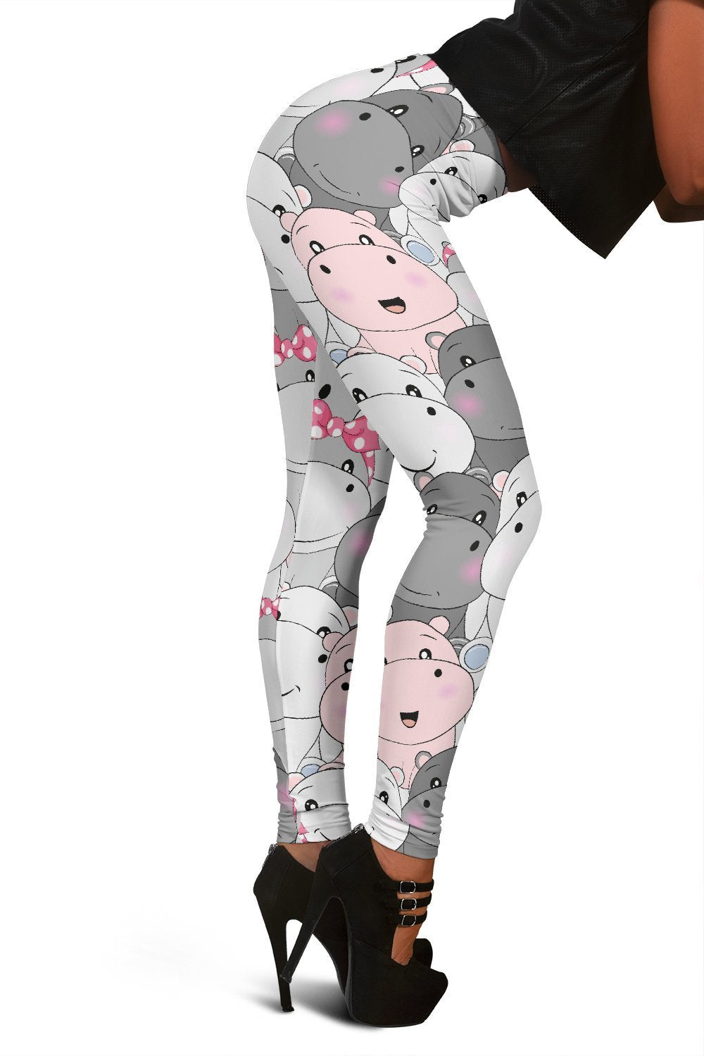 Hippo Cute Print Pattern Women Leggings-grizzshop