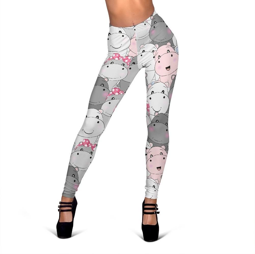 Hippo Cute Print Pattern Women Leggings-grizzshop