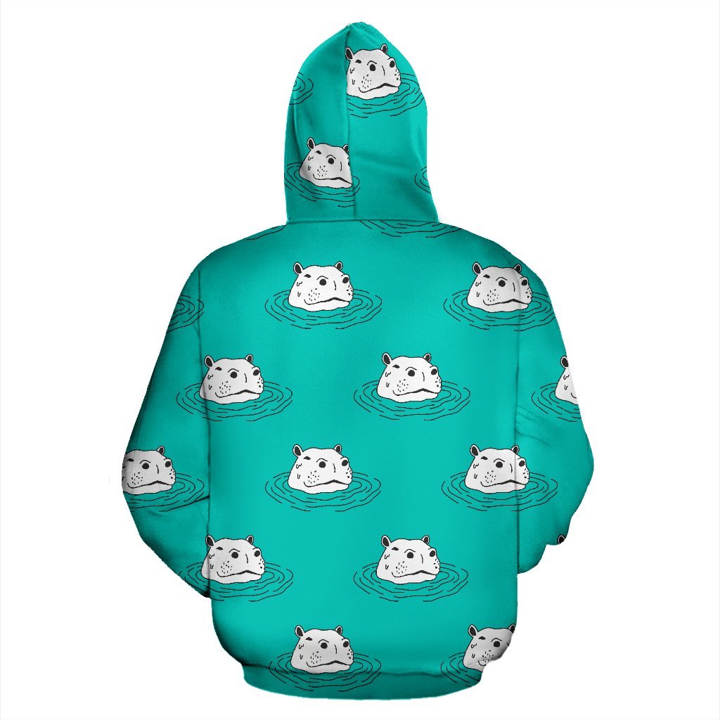 Hippo Print Pattern Men Women Pullover Hoodie-grizzshop