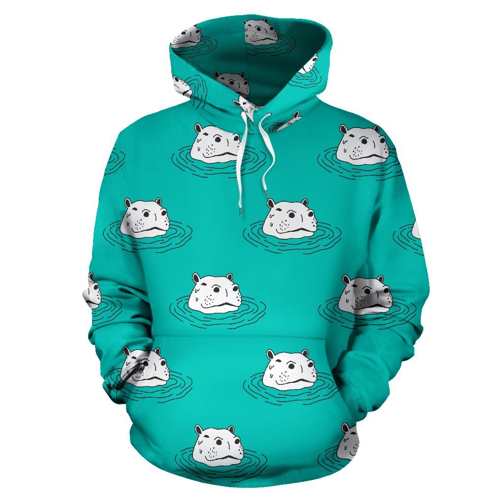 Hippo Print Pattern Men Women Pullover Hoodie-grizzshop