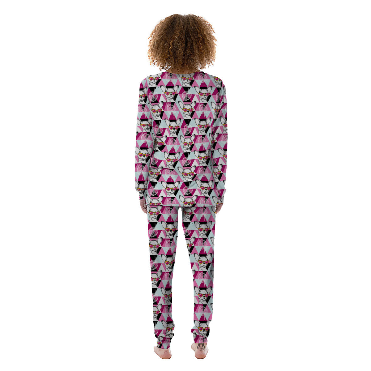 Hipster Chihuahua Print Pattern Women's Pajamas-grizzshop