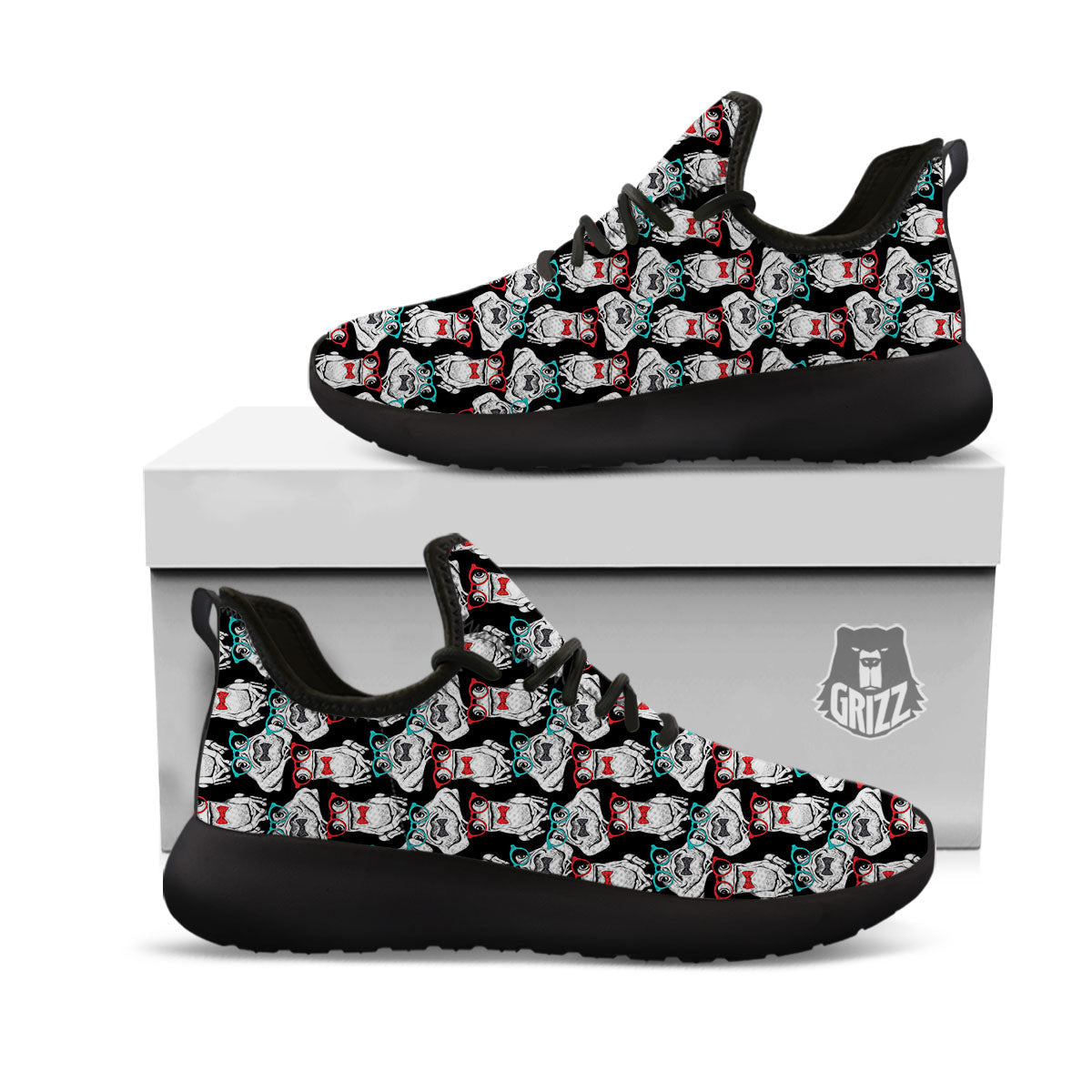 Hipster Frog Print Pattern Black Athletic Shoes-grizzshop