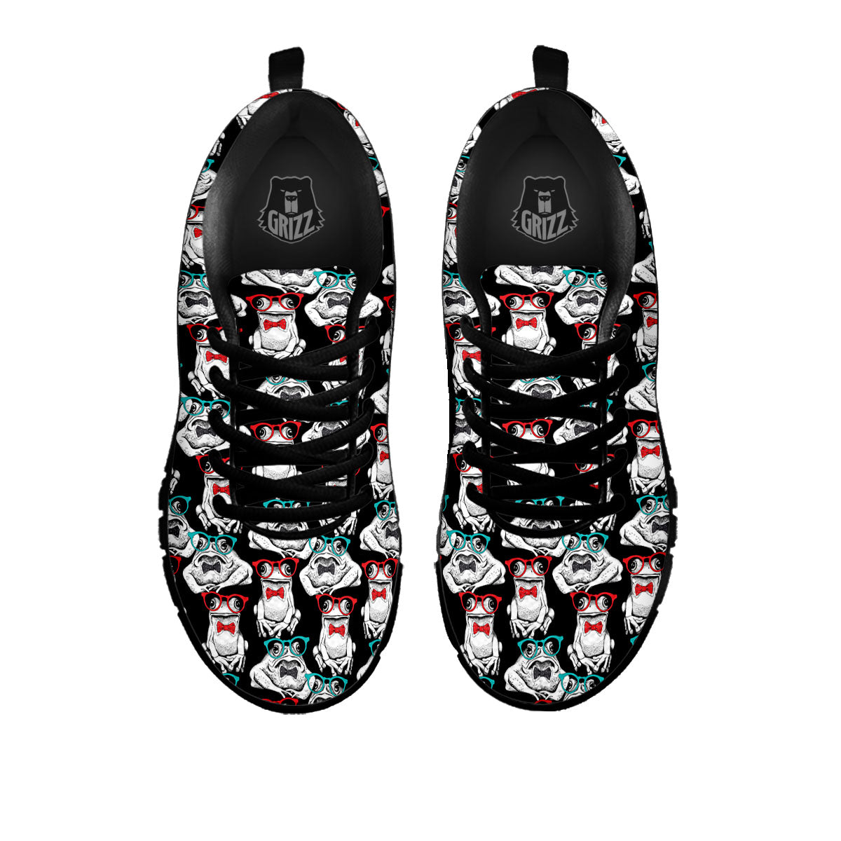 Hipster Frog Print Pattern Black Sneaker-grizzshop