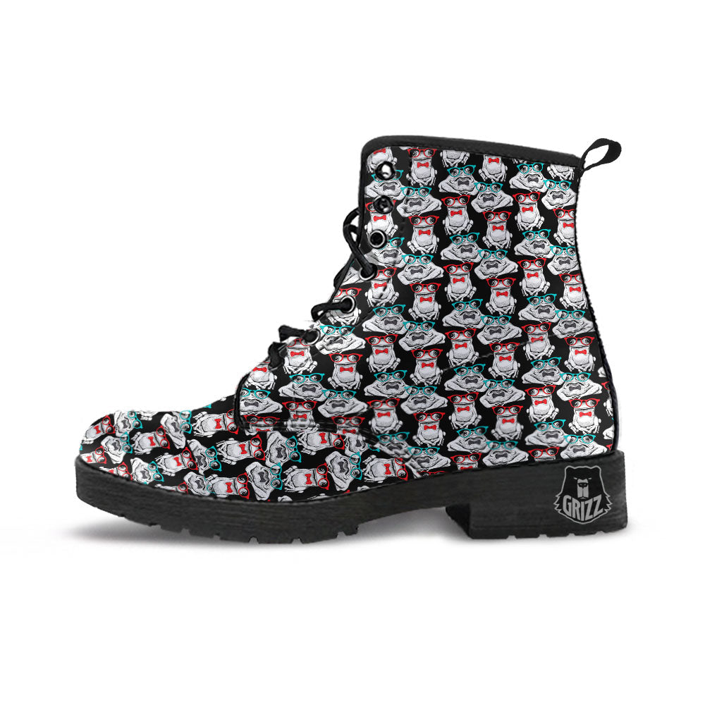 Hipster Frog Print Pattern Leather Boots-grizzshop