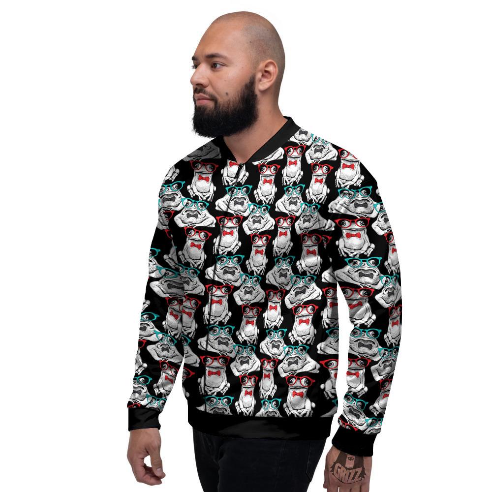 Hipster Frog Print Pattern Men's Bomber Jacket-grizzshop