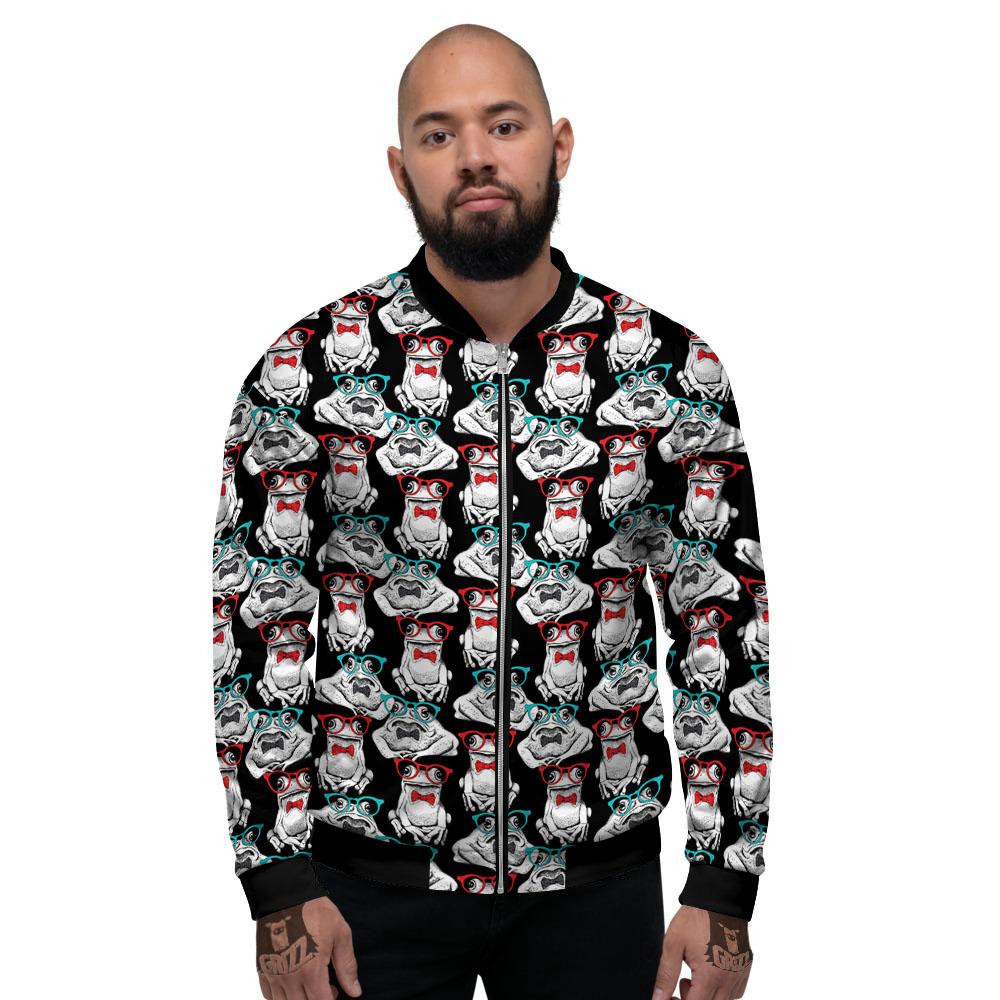 Hipster Frog Print Pattern Men's Bomber Jacket-grizzshop