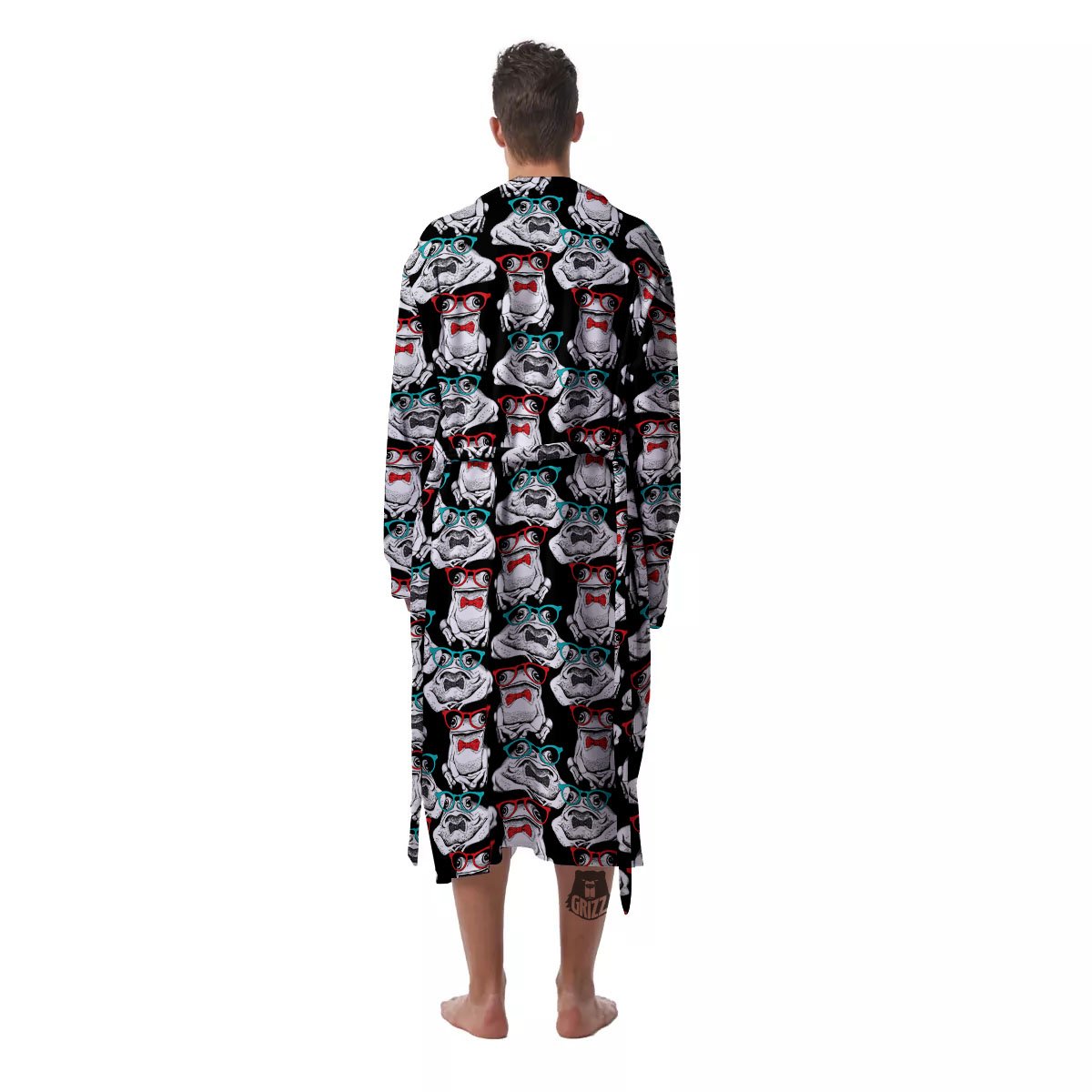 Hipster Frog Print Pattern Men's Robe-grizzshop