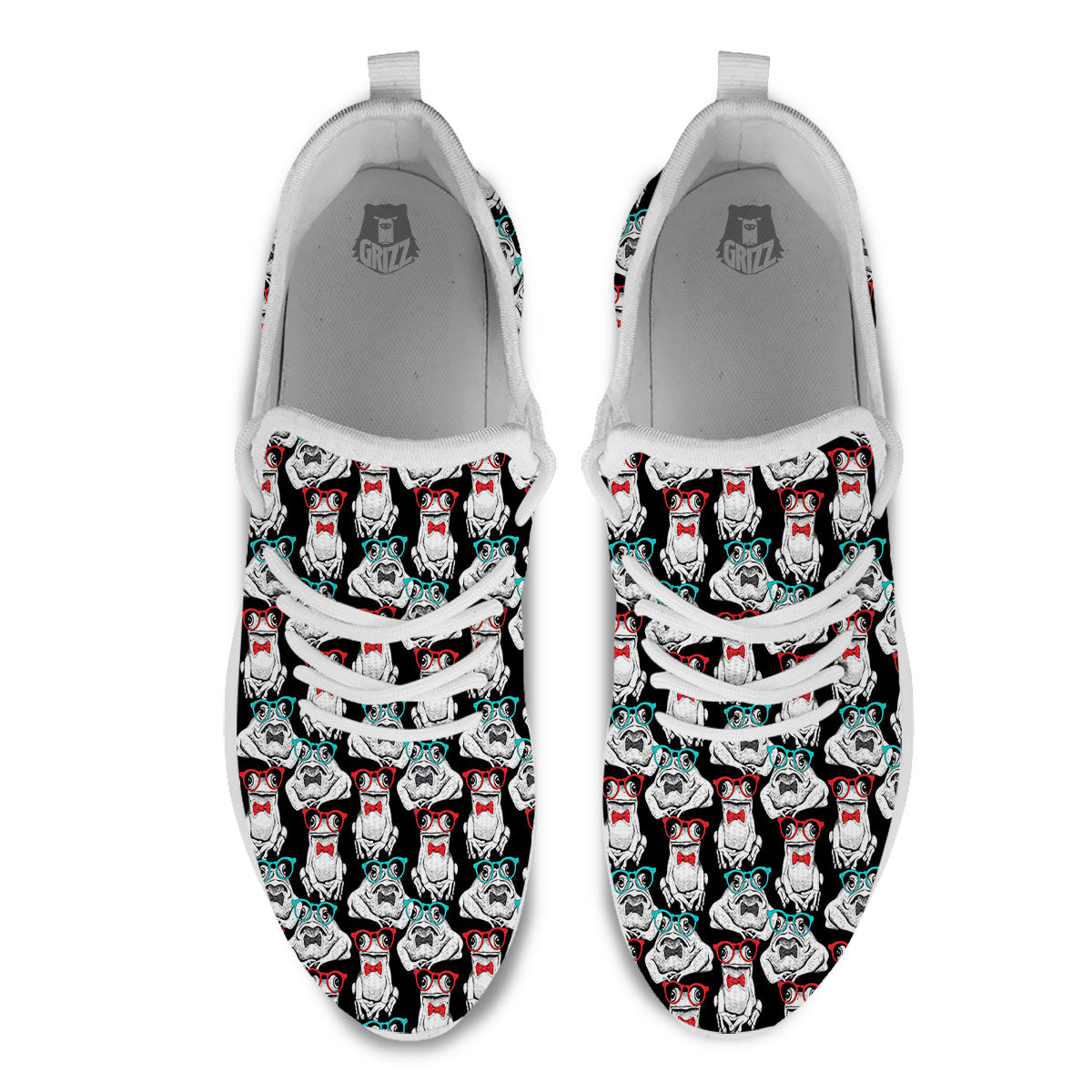 Hipster Frog Print Pattern White Athletic Shoes-grizzshop