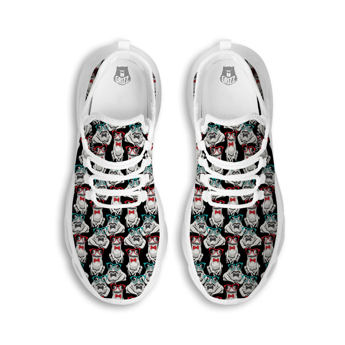 Hipster Frog Print Pattern White Running Shoes-grizzshop