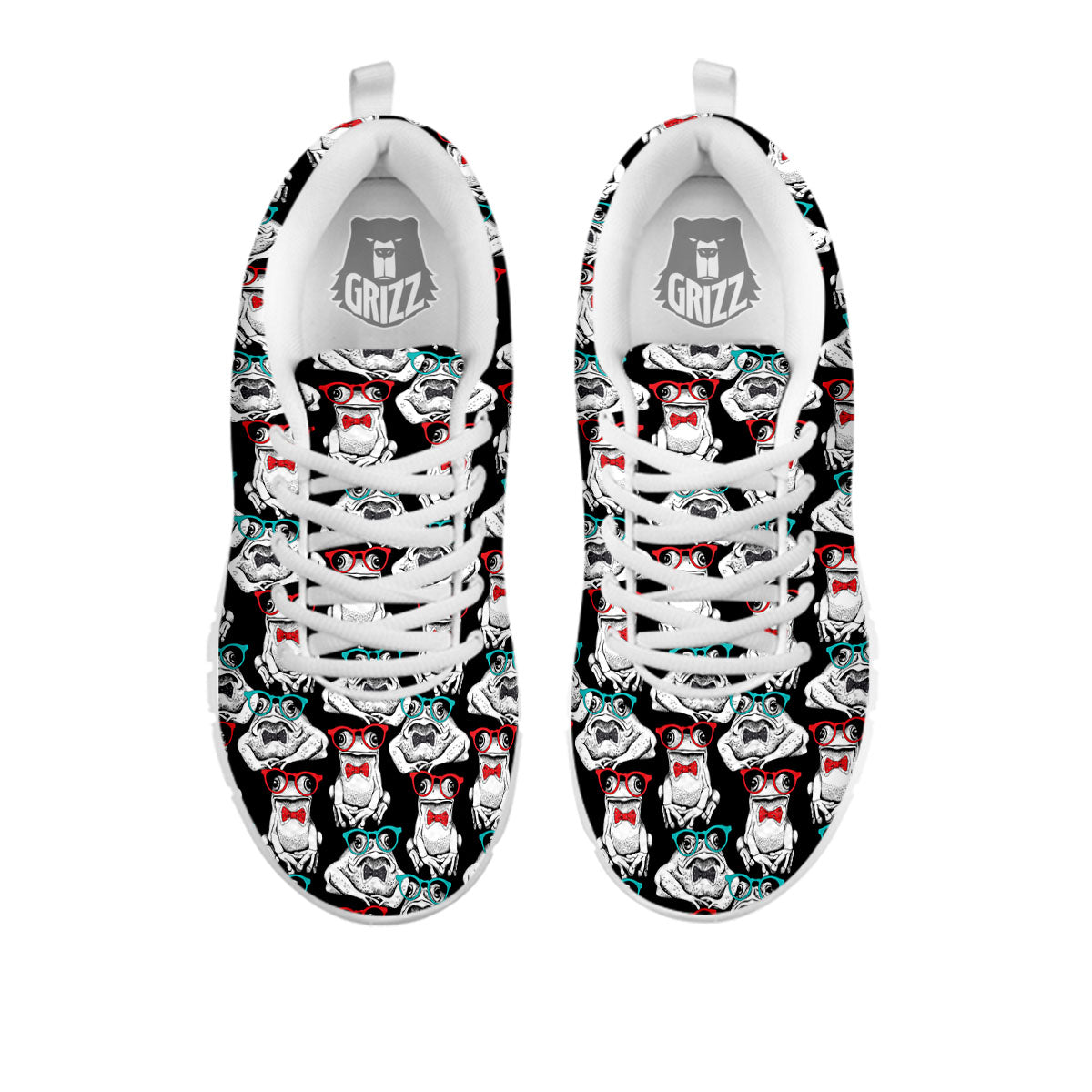 Hipster Frog Print Pattern White Sneaker-grizzshop
