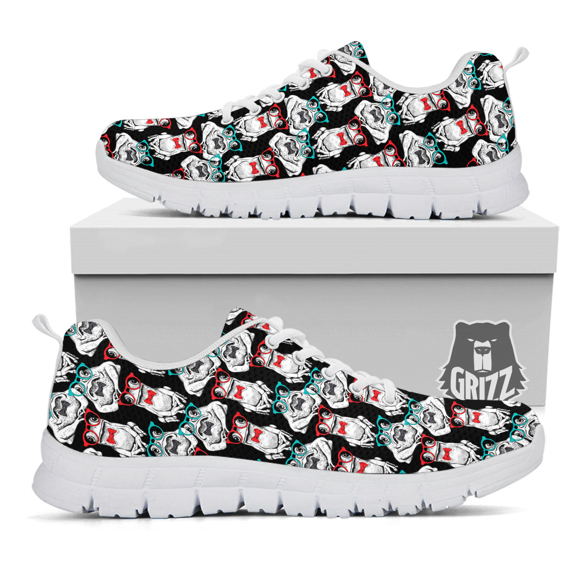 Hipster Frog Print Pattern White Sneaker-grizzshop