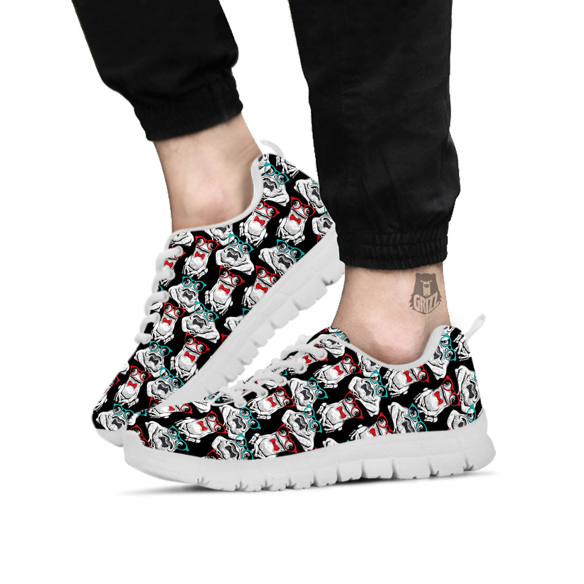 Hipster Frog Print Pattern White Sneaker-grizzshop