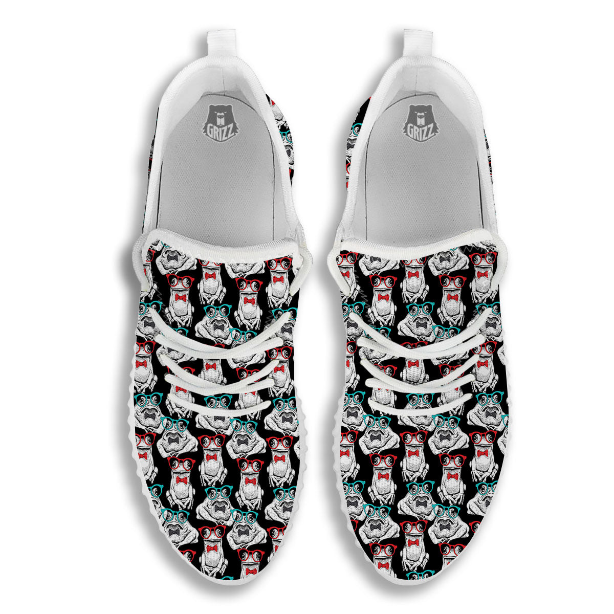 Hipster Frog Print Pattern White Walking Shoes-grizzshop