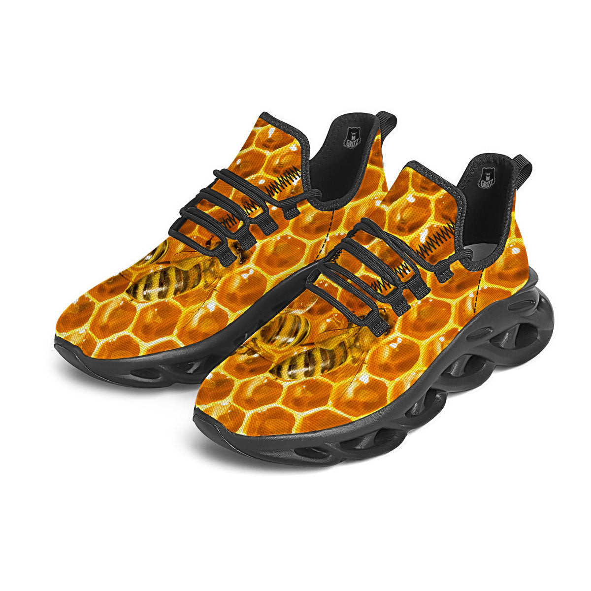 Hive Honey Bee Print Black Running Shoes-grizzshop