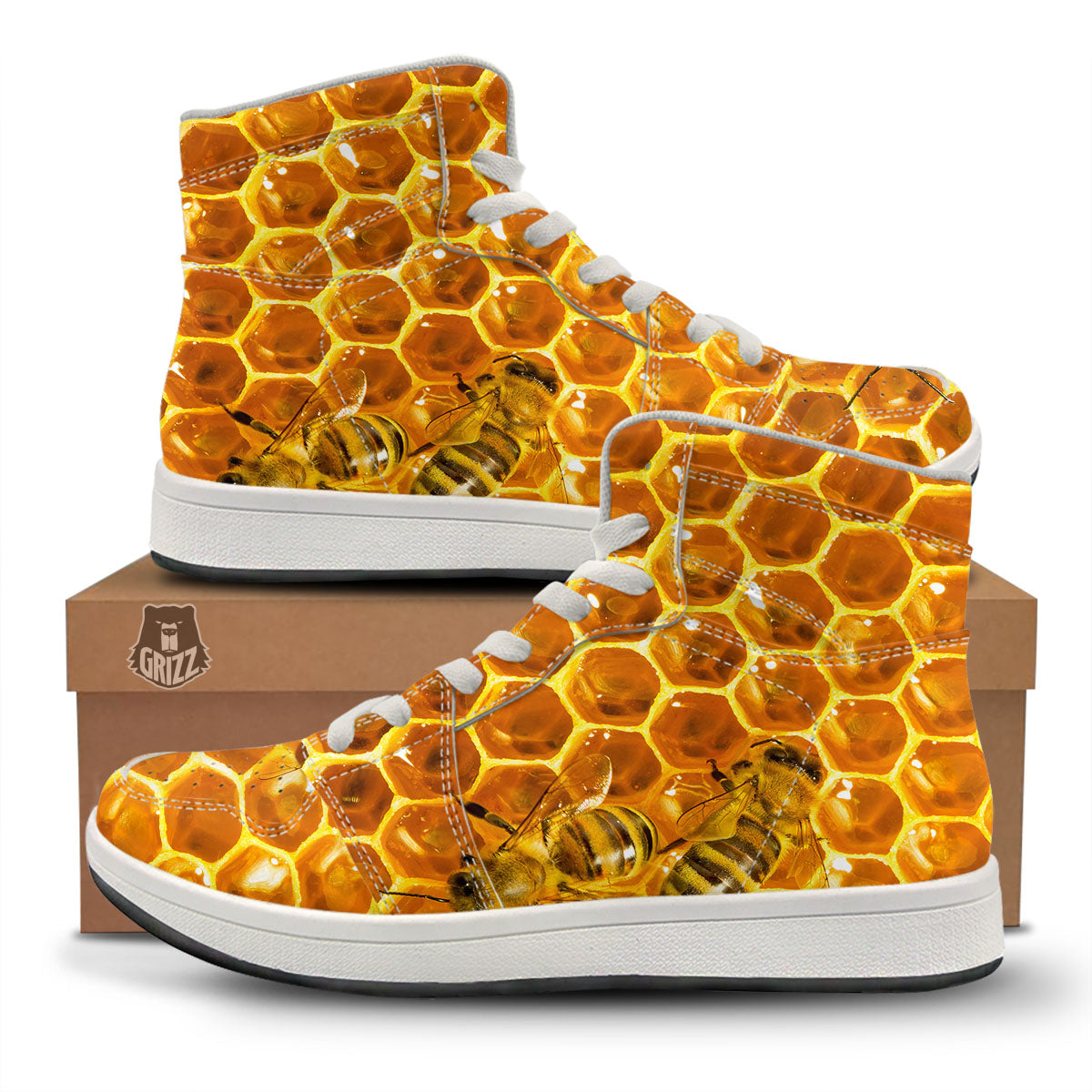 Hive Honey Bee Print High Top Sneakers-grizzshop